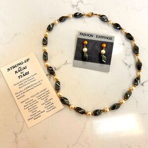 Vintage hematite jewelry from Kauai. Necklace and earrings set!